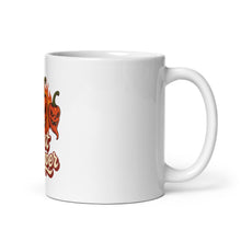 Load image into Gallery viewer, White mug with a red chili pepper graphic and text on a white background