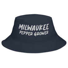 Load image into Gallery viewer, Navy bucket hat with &#39;Milwaukee Pepper Grower&#39; text on a white background
