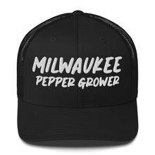 Load image into Gallery viewer, Black cap with &#39;Milwaukee Pepper Grower&#39; text on a white background
