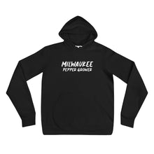 Load image into Gallery viewer, Black hoodie with &#39;Milwaukee Pepper Grower&#39; text on a white background
