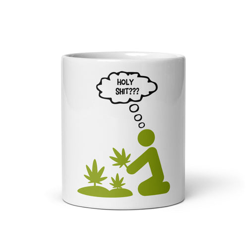 White glossy mug with plant design 